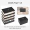 Stackable Jewelry Organizer Tray with Lid, PU Leather Jewelry Storage Holder for Drawer Inserts, Jewellery Display Box Case for Earring Necklace Ring Watch Bracelet (Set of 4, Black)